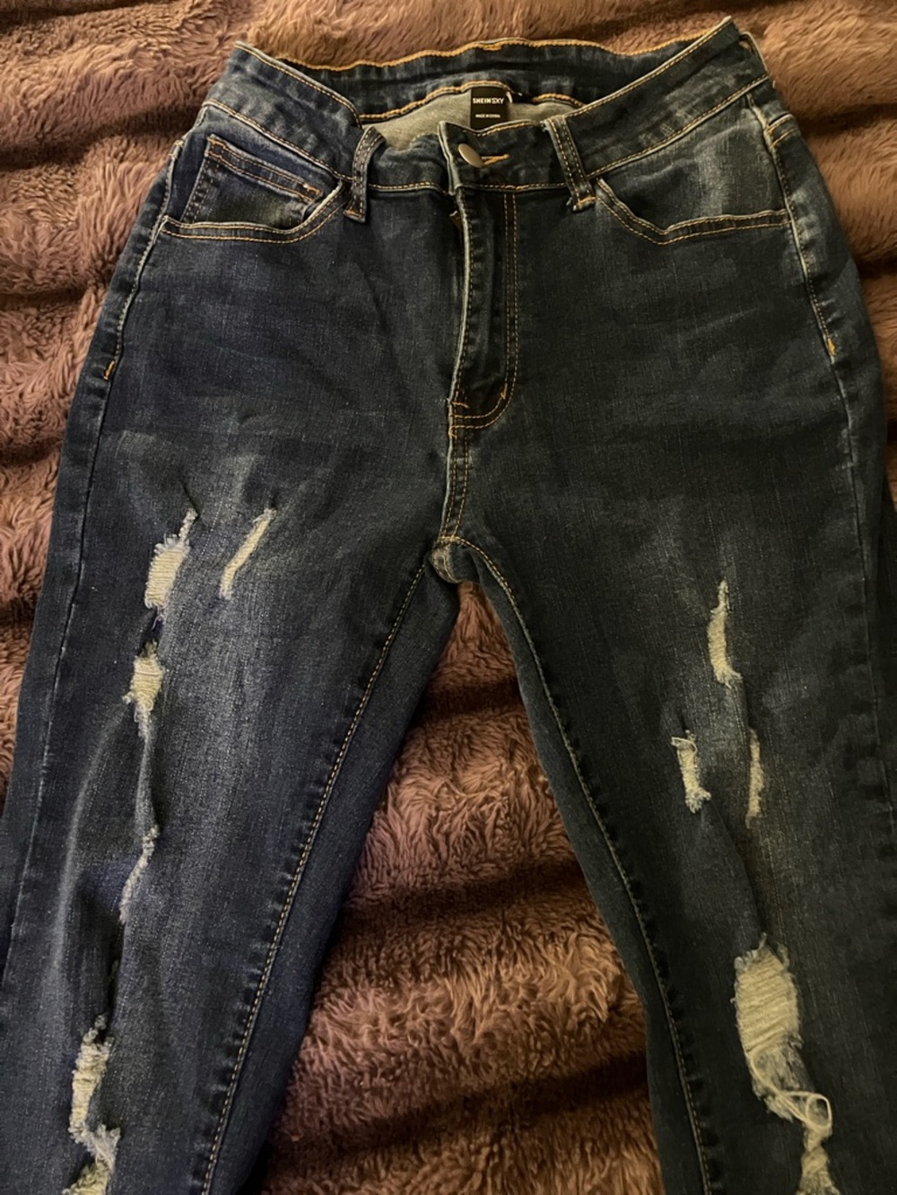 SHEIN Dark Blue Distressed Skinny Jeans